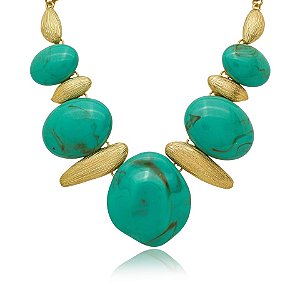 Colar resina turquesa ouro semijoia