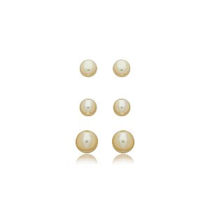 Kit 3 brincos pérolas ouro semijoia