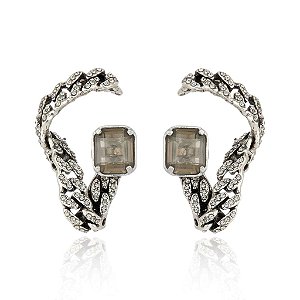 Brinco ear jacket Claudia Arbex corrente cristais prata vintage