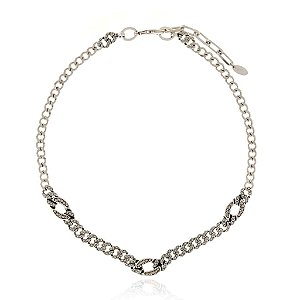 Colar choker Claudia Arbex corrente cristais prata vintage