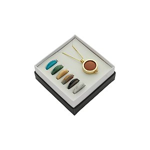 Colar cápsula São Bento 7 pedras naturais ouro semijoia