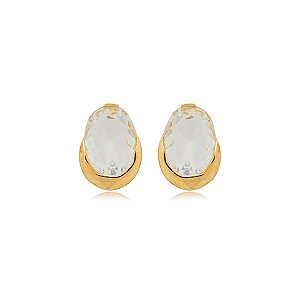 Brinco oval cristal ouro semijoia