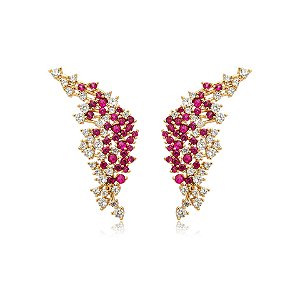 Brinco asas zircônias pink ouro semijoia