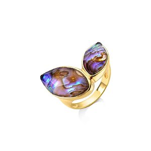 Anel pedras naturais abalone ouro semijoia