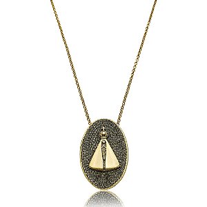 Colar Nino Bran Nossa Senhora Aparecida cristal swarovski ouro vintage semijoia