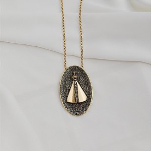 Colar Nino Bran Nossa Senhora Aparecida cristal swarovski ouro vintage semijoia