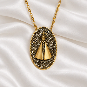 Colar Nino Bran Nossa Senhora Aparecida Cristais Swarovski Ouro Vintage Semijoia