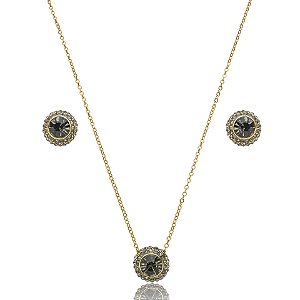 Colar e brinco Nino Bran redondo cristal swarovski ouro vintage semijoia