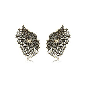 Brinco ear jacket Nino Bran asas cristais pérolas ouro vintage semijoia