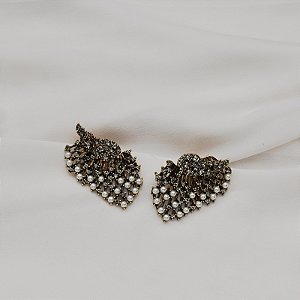 Brinco ear jacket Nino Bran asas cristais pérolas ouro vintage semijoia