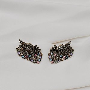 Brinco ear jacket Nino Bran asas cristais coloridos ouro vintage semijoia