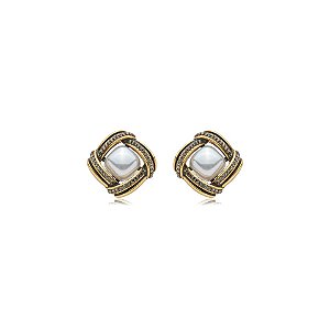 Brinco Nino Bran pérola cristais ouro vintage semijoia