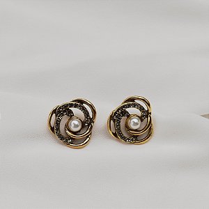 Brinco Nino Bran pérola cristais ouro vintage semijoia