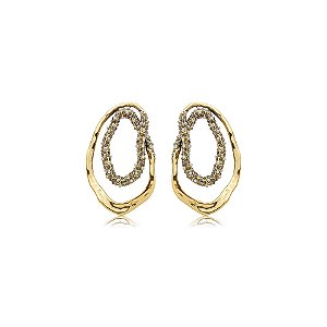 Brinco Nino Bran orgânico cristais ouro vintage semijoia