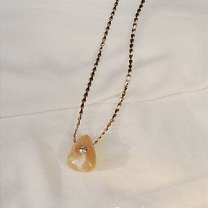 Colar Palone Design resina cristal ouro vintage