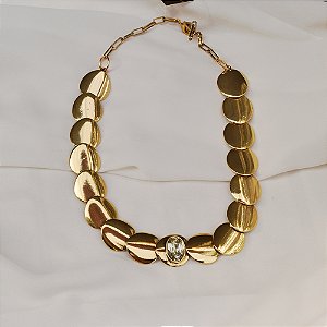 Colar Palone Design escamas cristal ouro vintage