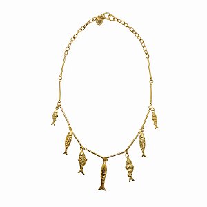 Colar Rosana Bernardes tubo peixe ouro semijoia