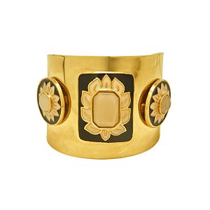 Bracelete Rosana Bernardes flores esmaltadas preto ouro semijoia