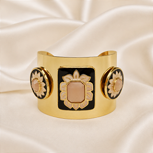 Bracelete Rosana Bernardes com Flores Esmaltadas Preto e Ouro – Semijoia