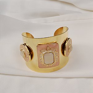 Bracelete Rosana Bernardes flores esmaltadas rosa ouro semijoia