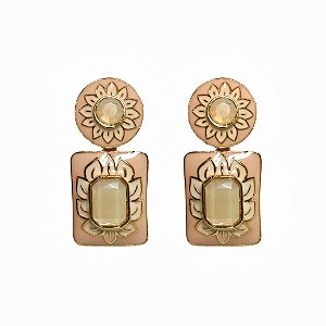 Brinco pressão Rosana Bernardes flores esmaltadas rosa ouro semijoia