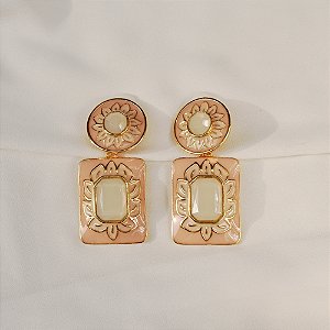 Brinco pressão Rosana Bernardes flores esmaltadas rosa ouro semijoia
