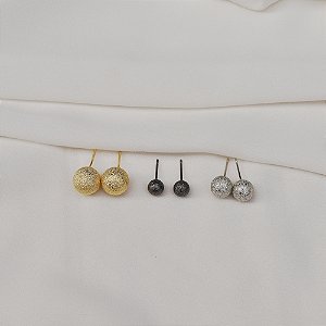 Kit 3 brincos Juliana Manzini esferas diamantadas mix banhos