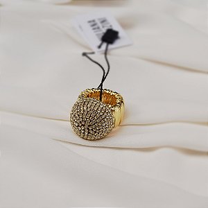 Anel ajustável Juliana Manzini strass dourado