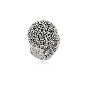 Anel ajustável Juliana Manzini strass prateado