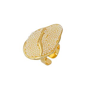 Anel ajustável Juliana Manzini pérolas dourado