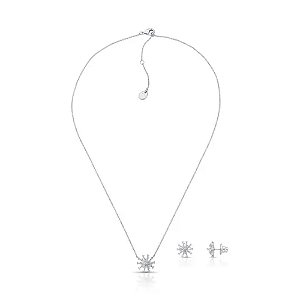 Colar e brinco chuveirinho zircônias ródio semijoia