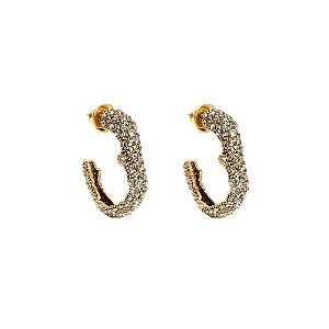 Brinco argola Morena Canela cristais ouro semijoia