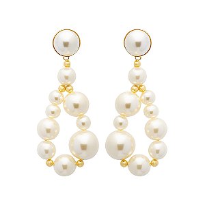 Maxi brinco Lita Raies pérolas ouro semijoia