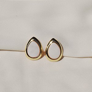 Brinco pressão gota madrepérola ouro semijoia 6967905