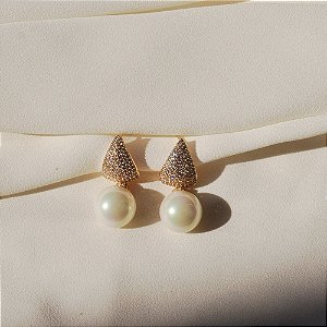 Brinco pérola zircônia ouro semijoia 25k05011