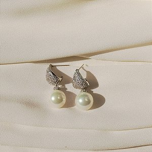 Brinco pérola zircônia ródio semijoia 25k05011