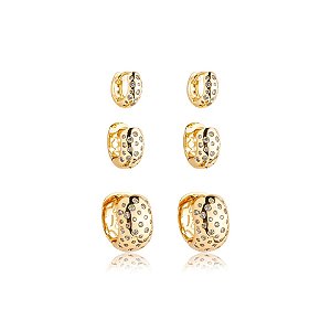 Kit 3 brincos argolinhas zircônia ouro semijoia 25a03030