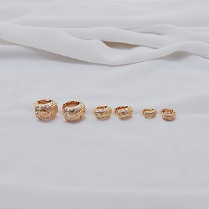 Kit 3 brincos argolinhas texturizadas zircônia ouro semijoia 25a03066