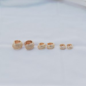 Kit 3 brincos argolinhas texturizadas ouro semijoia 25a03071