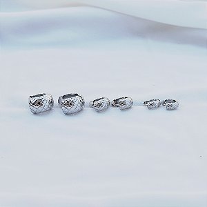 Kit 3 brincos argolinhas texturizadas ródio semijoia 25a02044