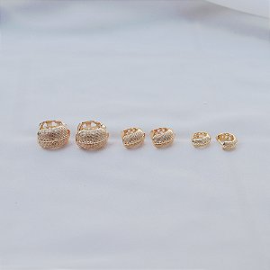 Kit 3 brincos argolinhas texturizadas ouro semijoia 25a02062