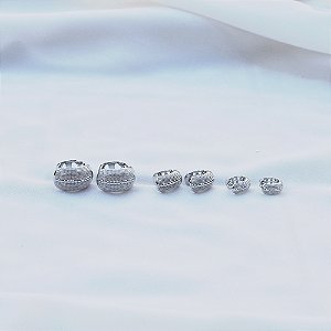 Kit 3 brincos argolinhas texturizadas ródio semijoia 25a02062