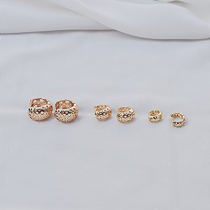 Kit 3 brincos argolinhas vazadas ouro semijoia 24a02058