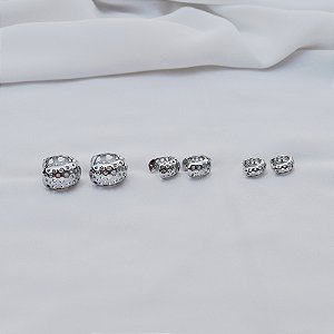 Kit 3 brincos argolinhas vazadas ródio semijoia 24a02058