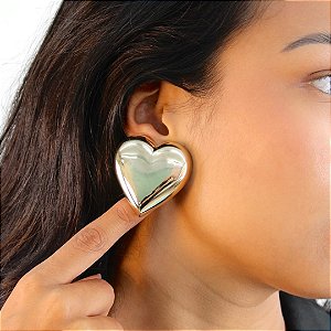 Maxi brinco pressão coração ouro semijoia 7031005