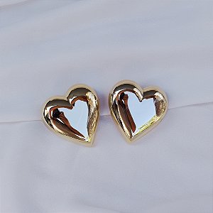 Maxi brinco pressão coração ouro semijoia 7031005