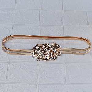 Cinto corrente malha fivela flor dourado