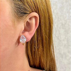 Brinco pressão gota p cristal ouro semijoia 7018805