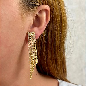 Brinco pressão franja zircônia ouro semijoia 7018105