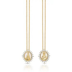 Colar escapulário madrepérola zircônia ouro semijoia